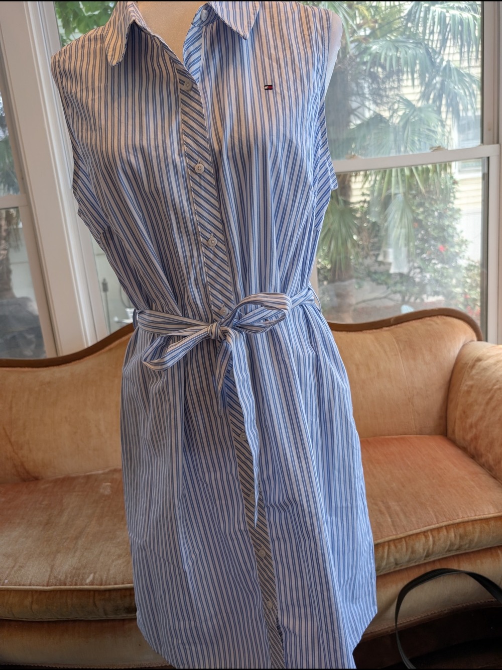 Tommy Hilfiger Blue & White Striped Sleeveless Shirt Dress